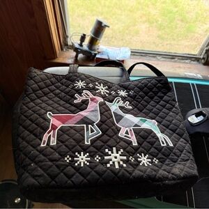 Vera Bradley Black Nordic Quilted Tote with Reindeer Design